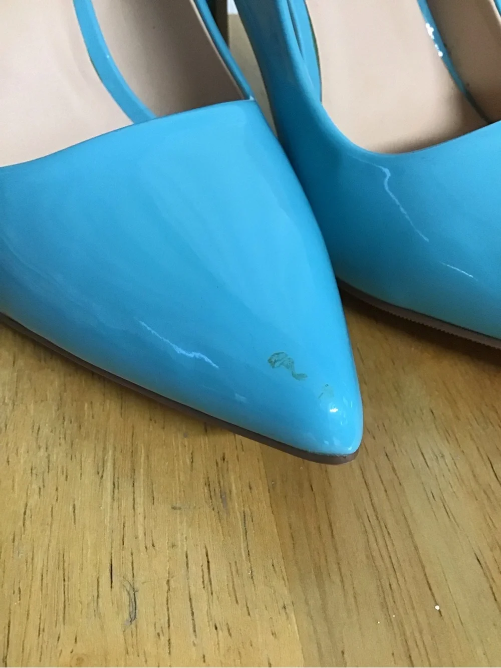 Delicious Patent Pointed-Toe Pumps in Aqua